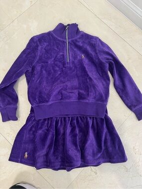 Polo by Ralph Lauren Girls' Purple Corduroy Half-Zip and skirt set